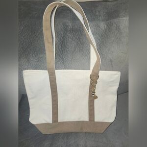 Canvas Tote Bag in White and Tan - Versatile Everyday Shoulder Bag With Charms